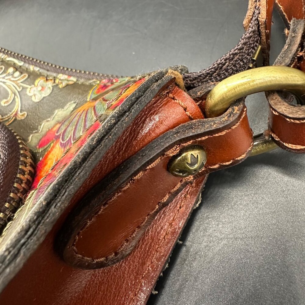 Patricia Nash Floral Leather Shoulder Bag Adjustable Strap Gray Red Crossbody - Picture 10 of 13